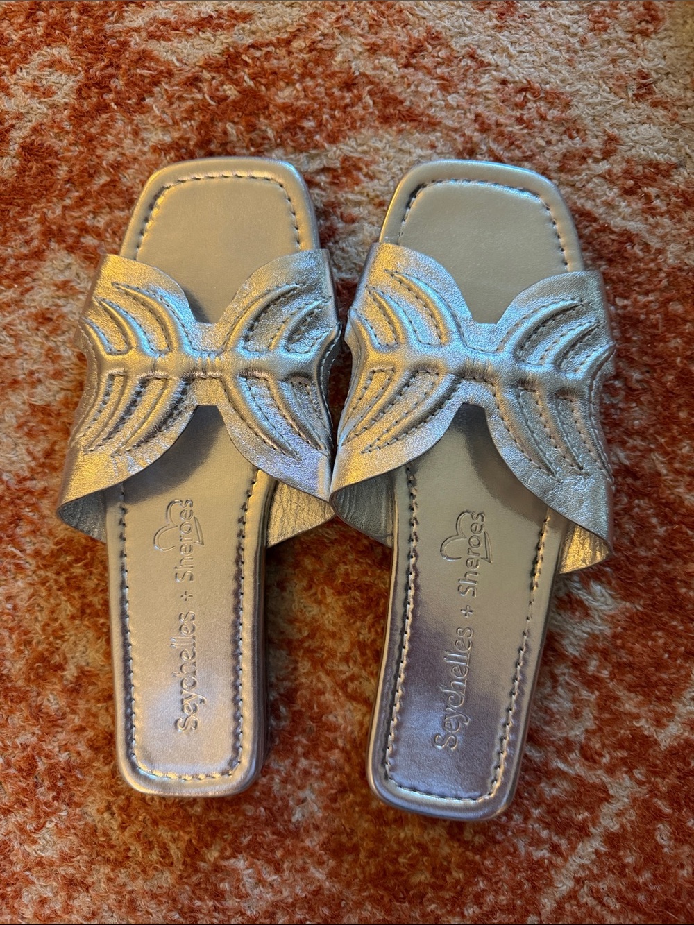 Seychelles Silver Cutout Slide Sandals